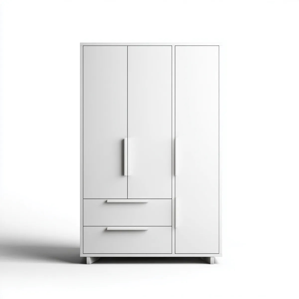 Armoire de chambre blanche 3 portes 2 tiroirs en panneaux de particules mélaminés rectangulaire 120 x 52 x 190 cm