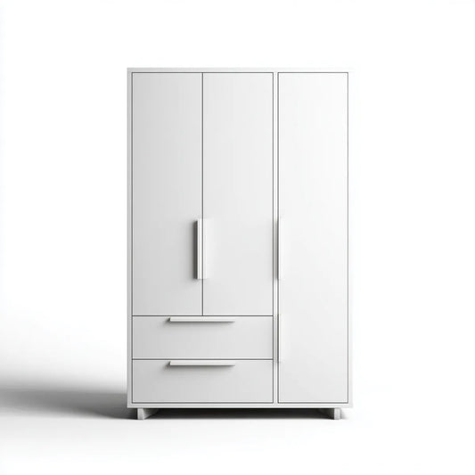Armoire de chambre blanche 3 portes 2 tiroirs en panneaux de particules mélaminés rectangulaire 120 x 52 x 190 cm