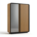 Armoire de chambre à portes coulissantes chêne et noir avec miroir 180 x 60 x 200 cm en panneaux de particules et verre
