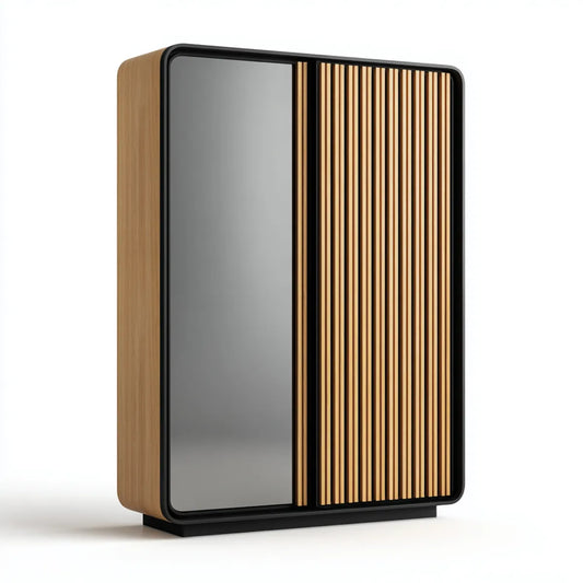 Armoire de chambre à portes coulissantes chêne et noir avec miroir 180 x 60 x 200 cm en panneaux de particules et verre