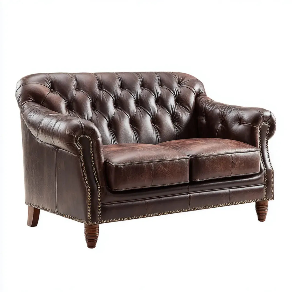 Canapé 2 places Chesterfield marron foncé 170 x 95 x 78 cm revêtement en polyuréthane forme rectangulaire