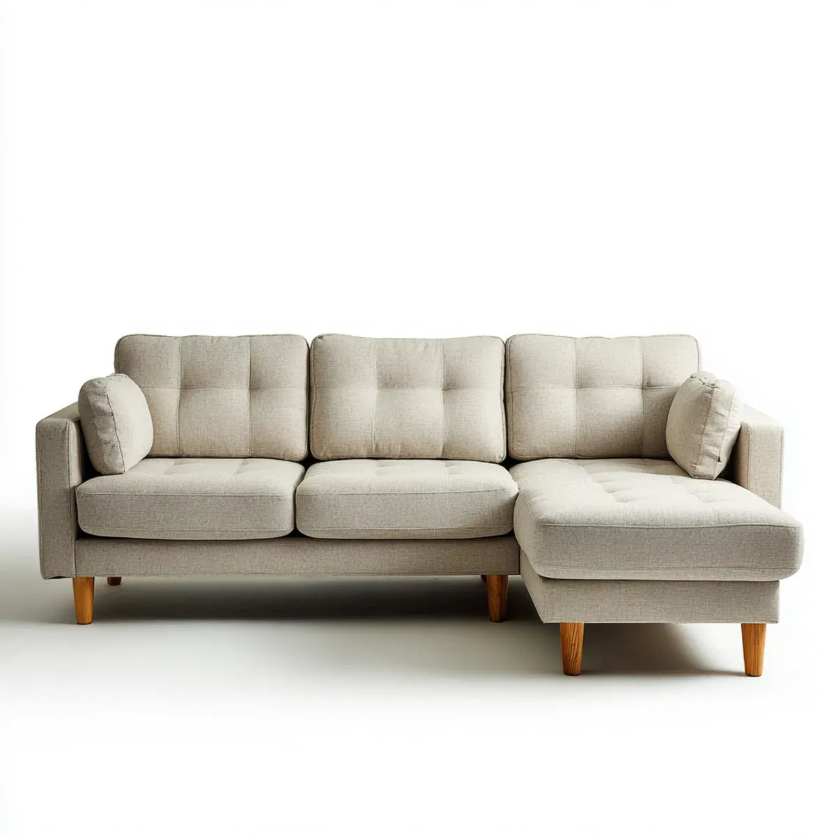 Canapé d'angle droit 3 places beige en polyester 245 x 160 x 85 cm