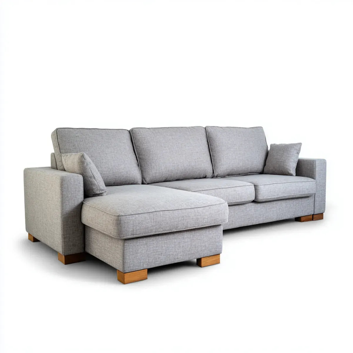Canapé d’angle gauche 4 places gris en polyester avec pieds en bois massif 260 x 160 x 88 cm