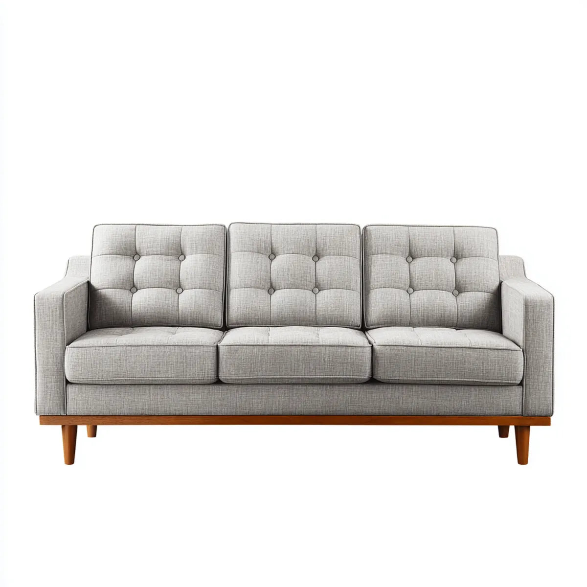 Canapé droit 3 places gris en polyester avec pieds en hévéa 210 x 82 x 84 cm