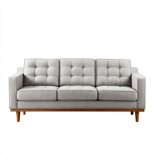 Canapé droit 3 places gris en polyester avec pieds en hévéa 210 x 82 x 84 cm