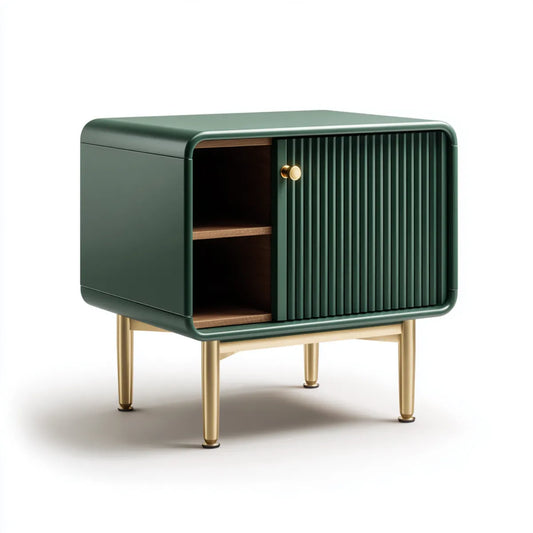 Table de chevet rectangulaire verte 60 x 40 x 65 cm en panneaux MDF laqués avec porte coulissante