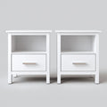 Lot de 2 tables de chevet blanches avec tiroir et niche ouverte 40 x 35 x 60 cm en panneaux MDF rectangulaires