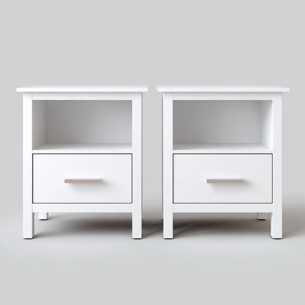 Lot de 2 tables de chevet blanches avec tiroir et niche ouverte 40 x 35 x 60 cm en panneaux MDF rectangulaires