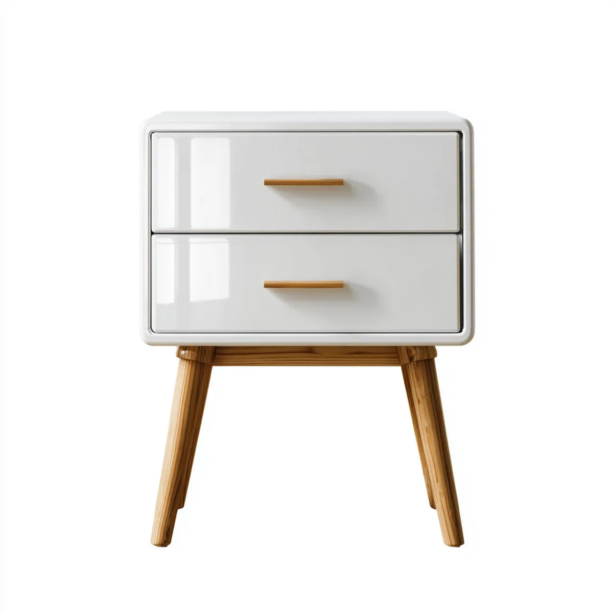 Table de chevet 2 tiroirs blanche 45 x 35 x 60 cm en MDF laqué avec pieds en pin massif rectangulaire