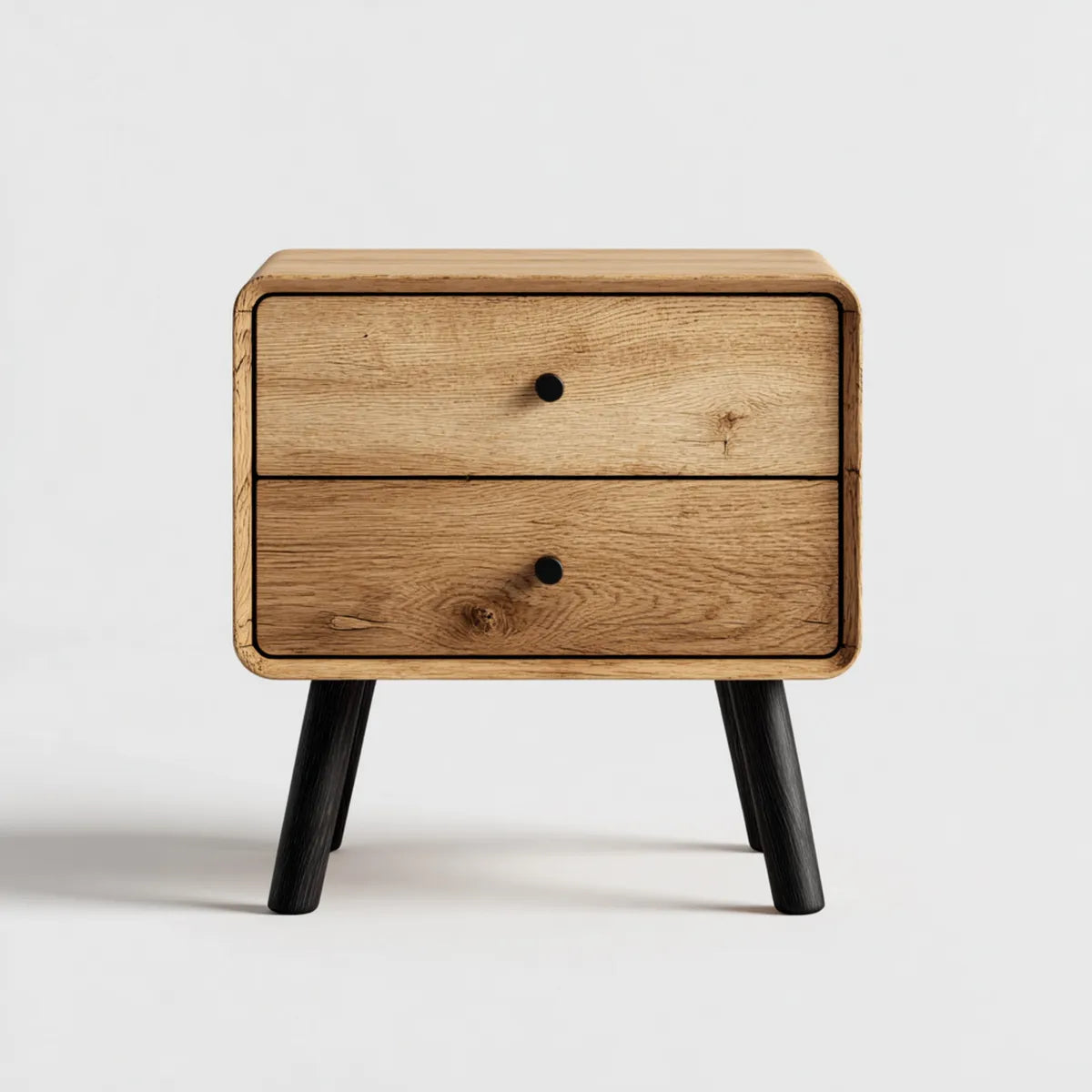 Table de chevet à 2 tiroirs chêne massif naturel pieds noirs 50 x 35 x 60 cm
