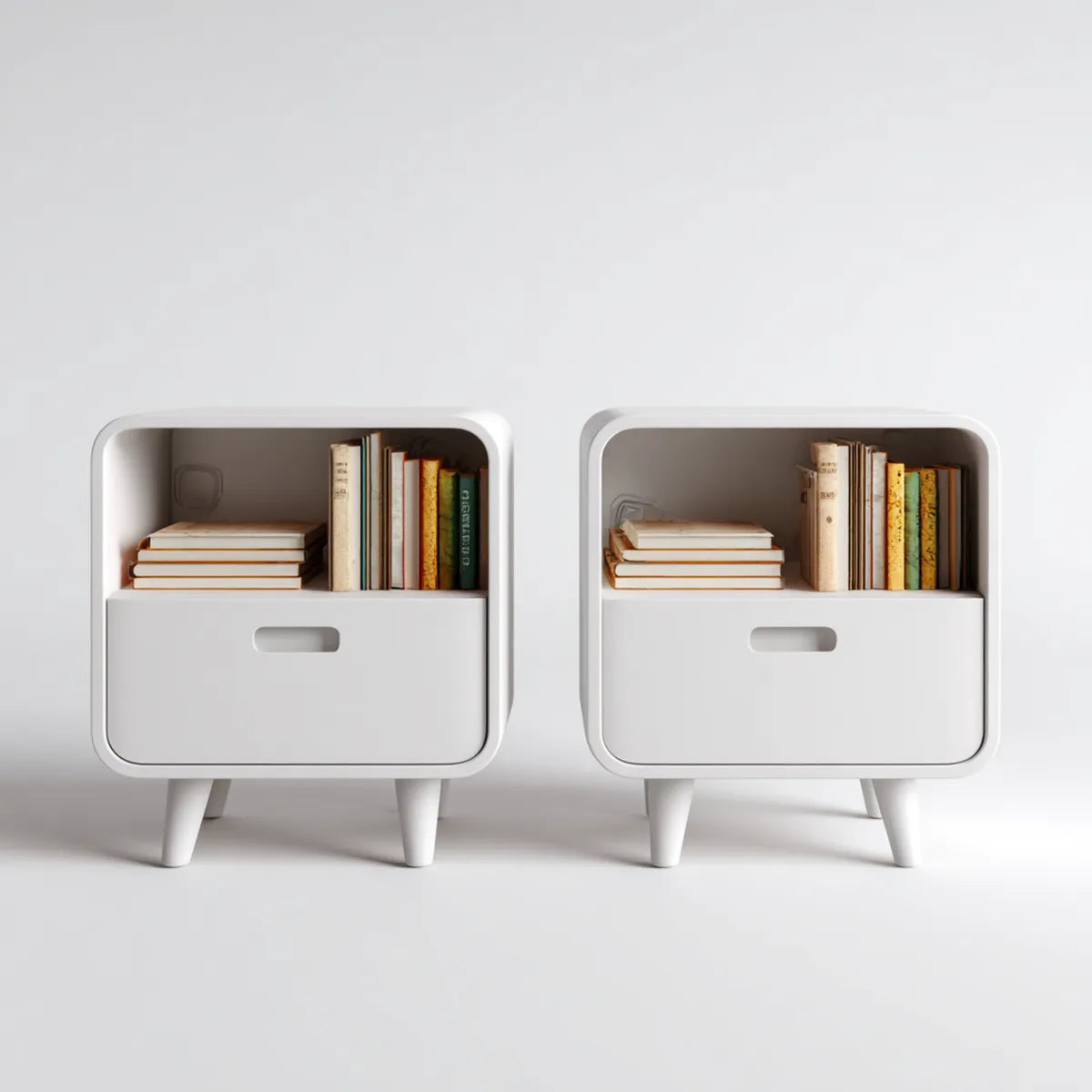 Lot de 2 tables de chevet blanches avec tiroir et niche en MDF rectangulaires 40 x 35 x 60 cm