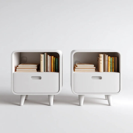 Lot de 2 tables de chevet blanches avec tiroir et niche en MDF rectangulaires 40 x 35 x 60 cm