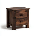 Table de chevet brun foncé à 2 tiroirs en bois massif de manguier rectangulaire 45 x 35 x 55 cm