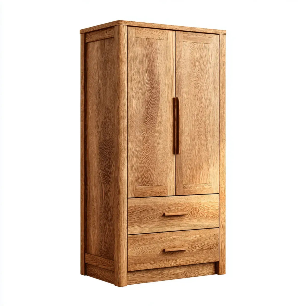 Armoire de chambre rectangulaire chêne naturel 100 x 55 x 200 cm avec 2 portes et 2 tiroirs