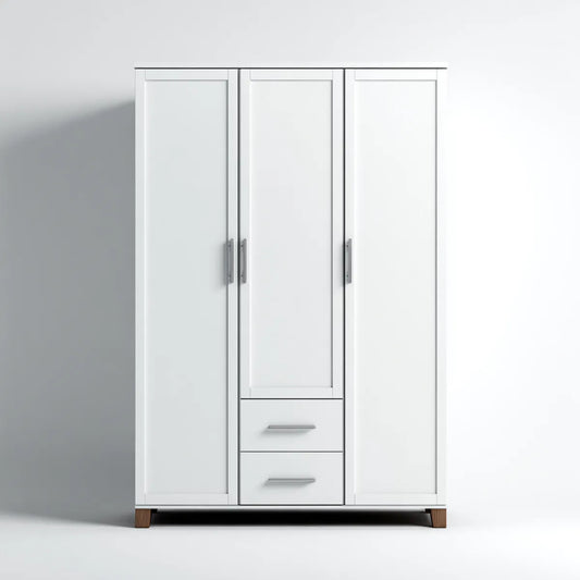 Armoire de chambre 3 portes 2 tiroirs blanche 120 x 50 x 190 cm en panneaux MDF rectangulaire