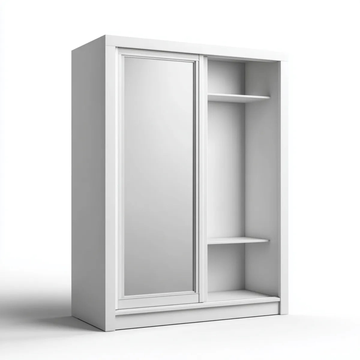 Armoire coulissante blanche avec miroir et étagères 120 x 60 x 200 cm en panneaux de particules mélaminés rectangulaire