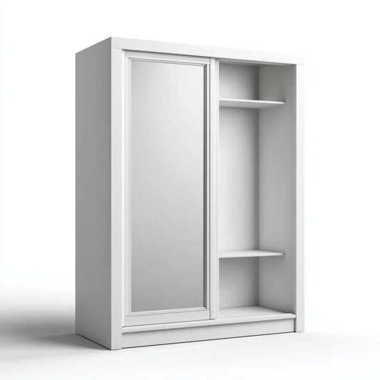 Armoire coulissante blanche avec miroir et étagères 120 x 60 x 200 cm en panneaux de particules mélaminés rectangulaire