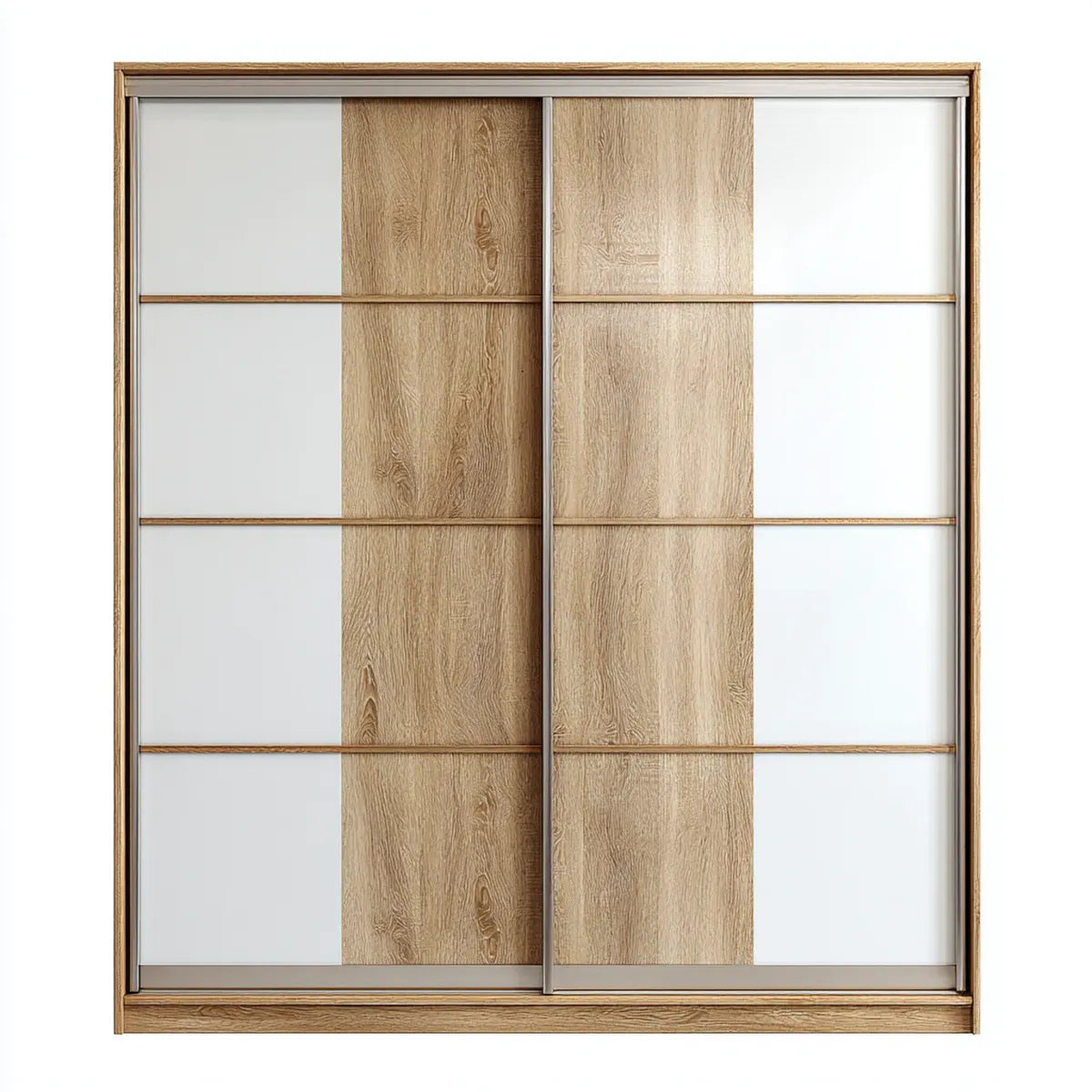 Armoire à portes coulissantes blanc et chêne clair 180 x 60 x 200 cm en panneaux de particules mélaminés rectangulaire