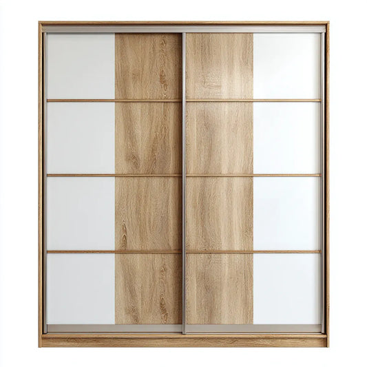 Armoire à portes coulissantes blanc et chêne clair 180 x 60 x 200 cm en panneaux de particules mélaminés rectangulaire