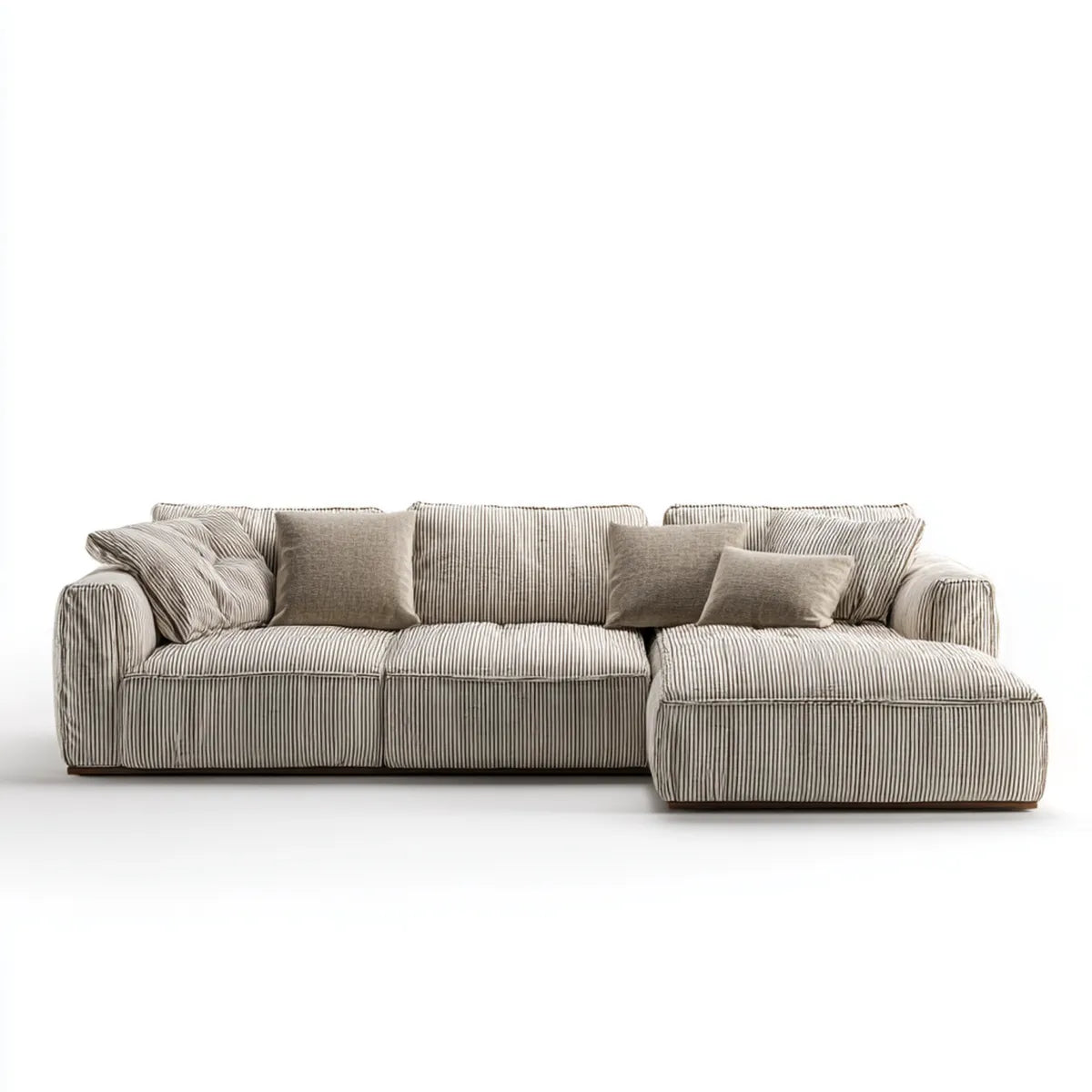 Canapé d’angle 4 places avec méridienne à droite beige rayé en velours côtelé 285 x 165 x 85 cm
