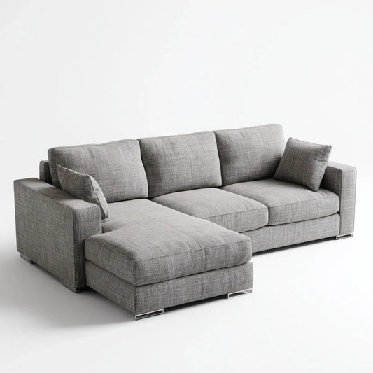 Canapé d’angle gauche 4 places gris en polyester 260 x 160 x 85 cm