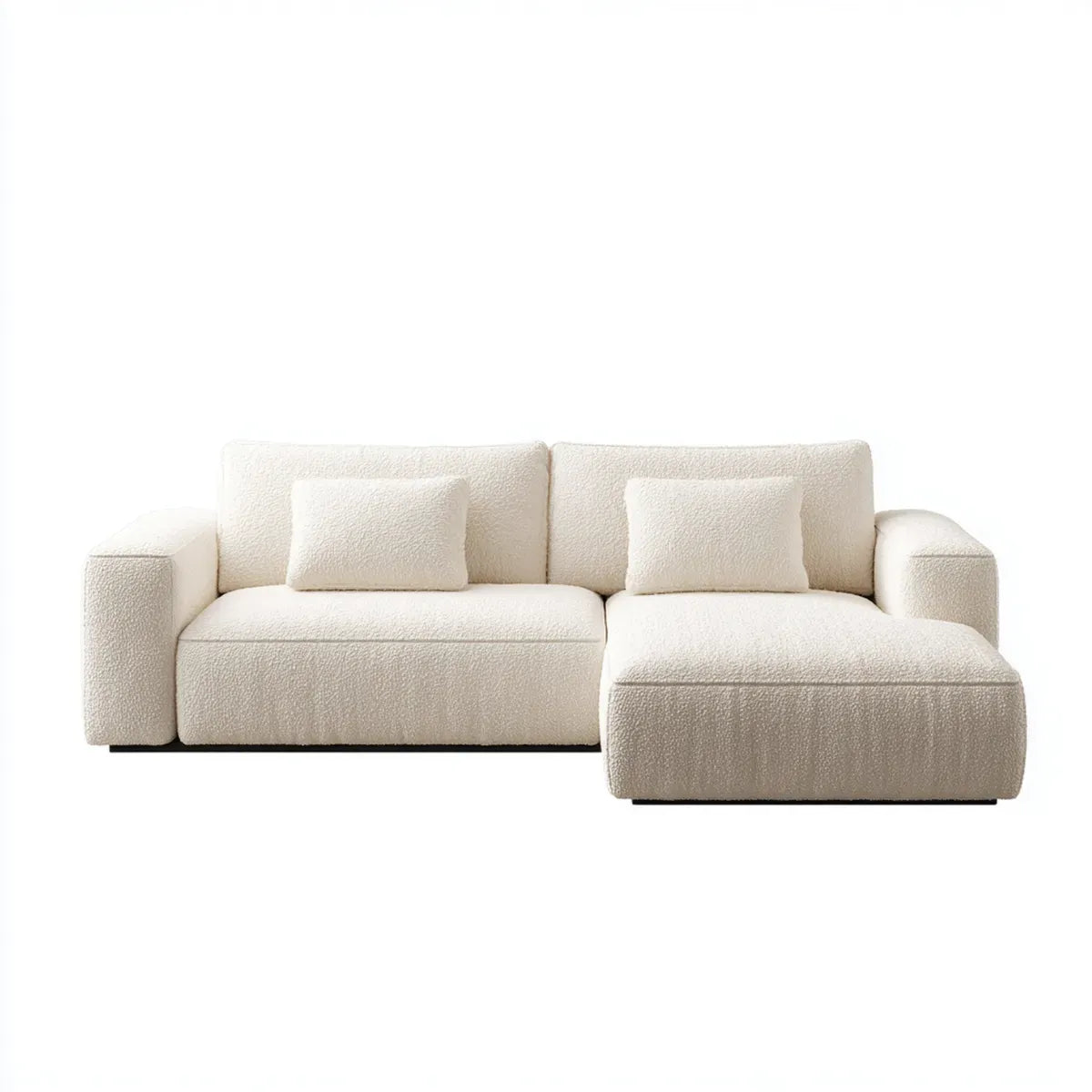 Canapé d'angle 3 places avec méridienne droite écru en polyester bouclette 250 x 160 x 82 cm