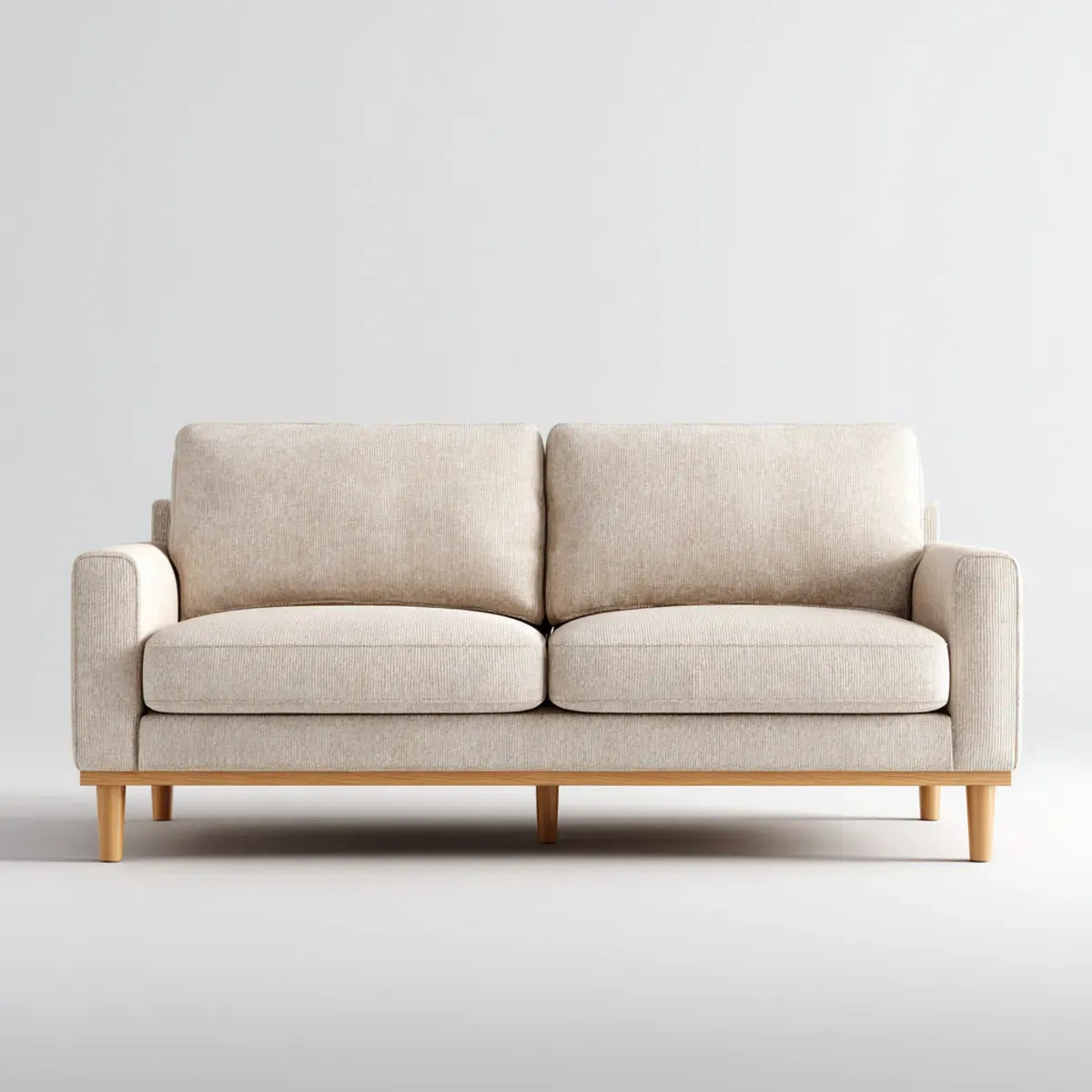 Canapé 2 places beige 160 x 85 x 82 cm en polyester côtelé avec pieds en pin massif rectangulaire