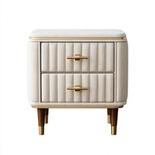 Table de chevet à 2 tiroirs beige crème en polyester et MDF rectangulaire 50 x 40 x 55 cm